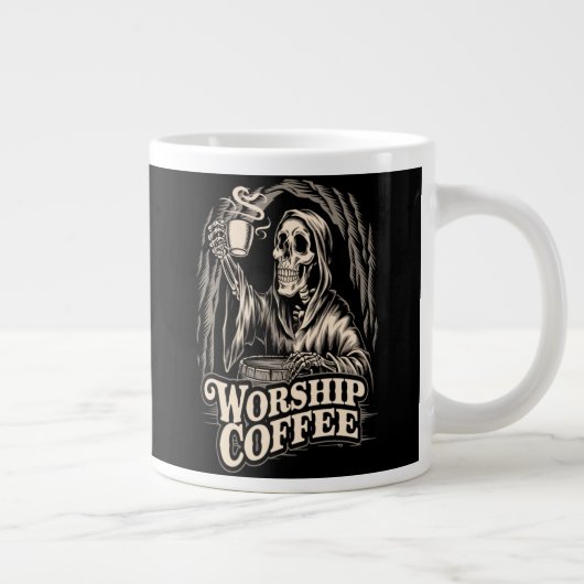 Koffieskelet aanbidden grote koffiekop (Rechts)