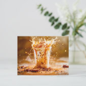 Koffiesplash met chocoladeschilfers feestdagenkaart (Staand voorkant)