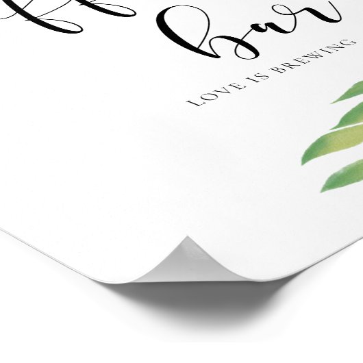 Koffiestaaf Waterverf groene bladeren trouwbord Poster (Hoek)