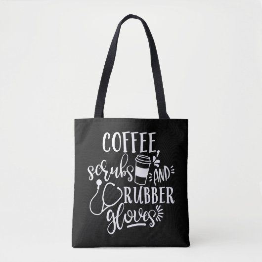 Koffiestaafjes en rubberhandschoenen, ontworpen vo tote bag (Voorkant)