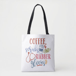 Koffiestaafjes en rubberhandschoenen, ontworpen vo tote bag