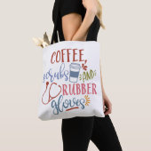 Koffiestaafjes en rubberhandschoenen, ontworpen vo tote bag (Dichtbij)