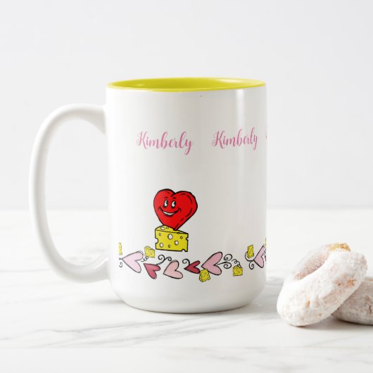 Koffiethee-Mokken, muizenkaas-liefdesharten Tweekleurige Koffiemok (Met donut)