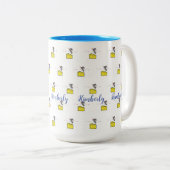 Koffiethee-Mokken, muizenkaas-liefdeskussens, twee Tweekleurige Koffiemok (Voorkant rechts)