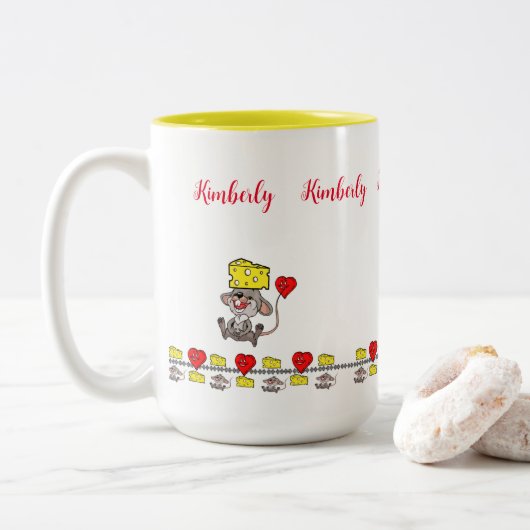 Koffiethee-Mokken, muizenkaas Tweekleurige Koffiemok (Met donut)