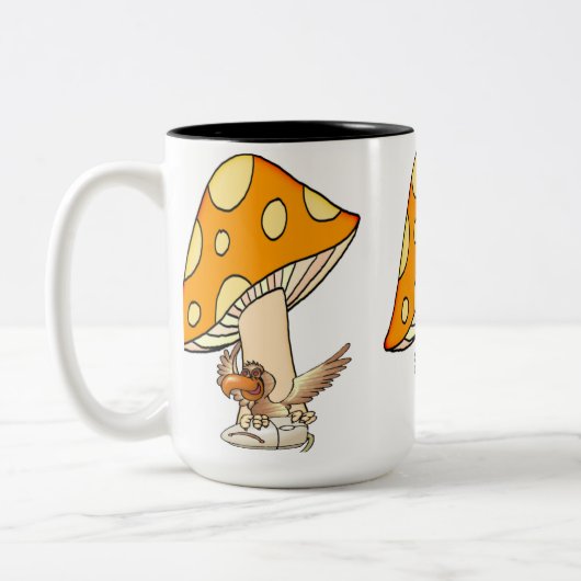 Koffiethee-Mokken, paddenstoel-vogel Tweekleurige Koffiemok (Links)