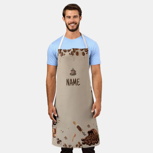 Koffiethema all-over print Schort in medium (Gedragen)