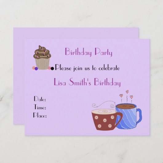 Koffiethema Birthday-uitnodiging Kaart (Voorkant / Achterkant)