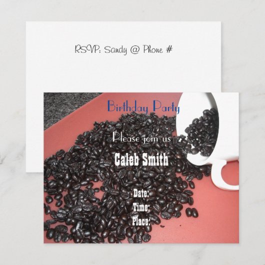 Koffiethema Birthday-uitnodiging Kaart (Voorkant / Achterkant)