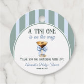 Koffiethema Espresso Martini Blue Bow Baby shower Bedankjes Labels (Voorkant)