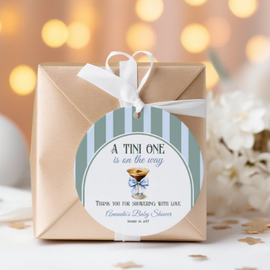 Koffiethema Espresso Martini Blue Bow Baby shower Bedankjes Labels