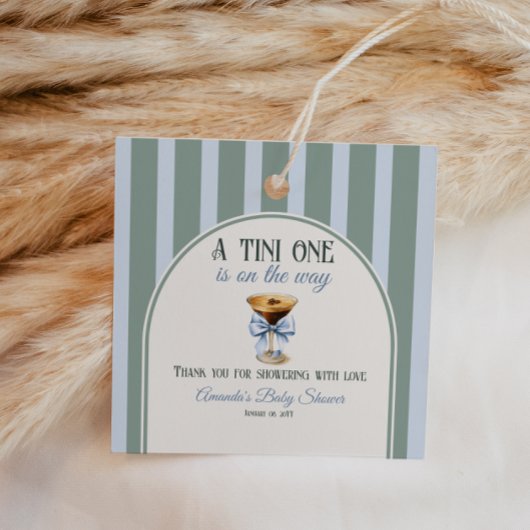 Koffiethema Espresso Martini Blue Bow Baby shower Bedankjes Labels