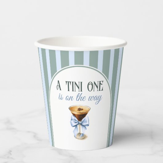 Koffiethema Espresso Martini Blue Bow Baby shower Papieren Bekers (Voorkant)