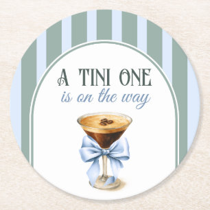 Koffiethema Espresso Martini Blue Bow Baby shower Ronde Kartonnen Onderzetter