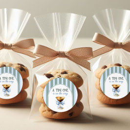 Koffiethema Espresso Martini Blue Bow Baby shower Ronde Sticker