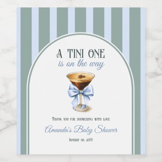 Koffiethema Espresso Martini Blue Bow Baby shower Wijn Etiket (Enkel label)