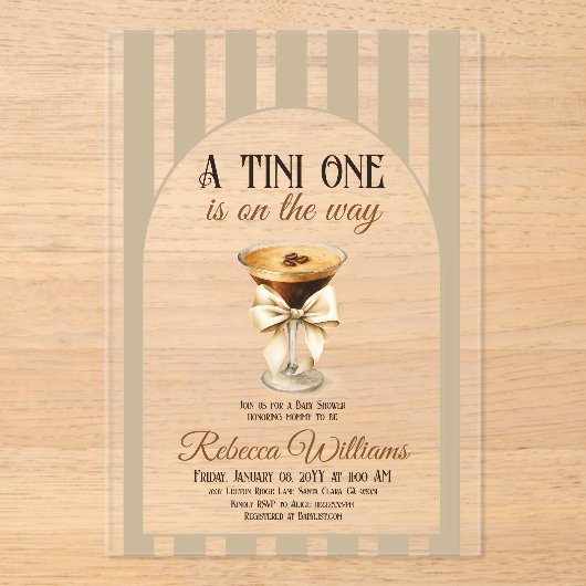 Koffiethema Espresso Martini Bow Baby shower Acryl Uitnodigingen (Voorkant)