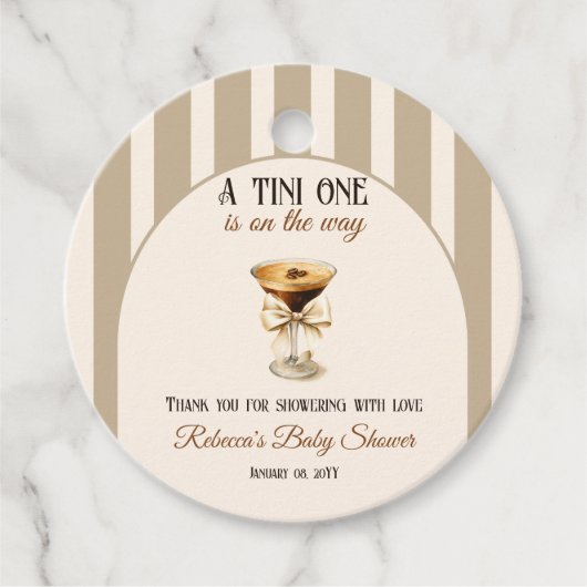 Koffiethema Espresso Martini Bow Baby shower Bedankjes Labels (Voorkant)