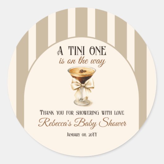 Koffiethema Espresso Martini Bow Baby shower Ronde Sticker (Voorkant)