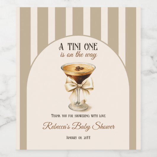 Koffiethema Espresso Martini Bow Baby shower Wijn Etiket (Enkel label)