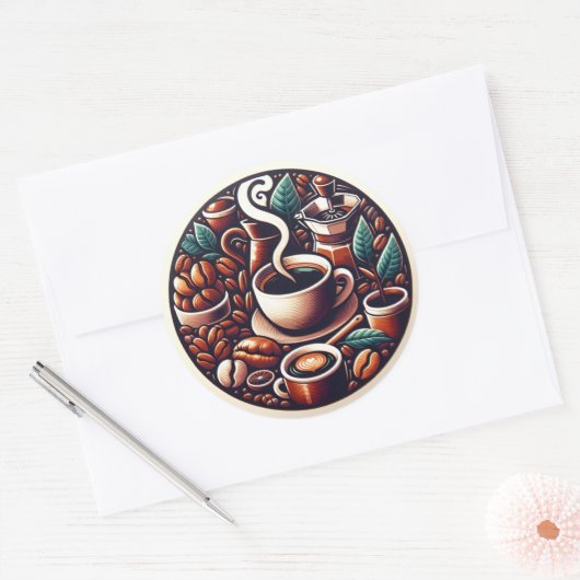 Koffieticker Ronde Sticker (Envelop)