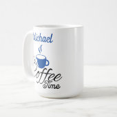 Koffietijd blauw ontwerp koffiemok (Voorkant links)