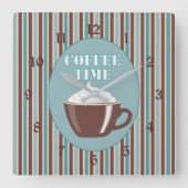 Koffietijd blauwe strepe klok (Voorkant)