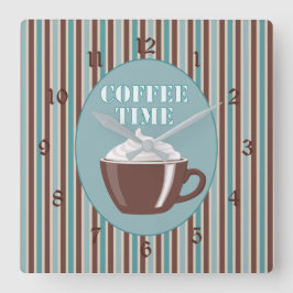 Koffietijd blauwe strepe klok