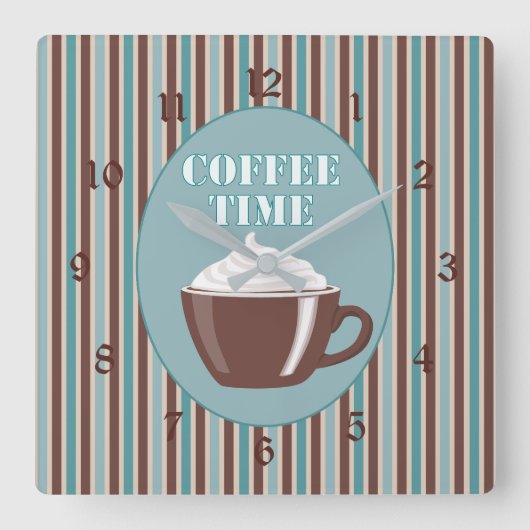 Koffietijd blauwe strepe klok (Voorkant)