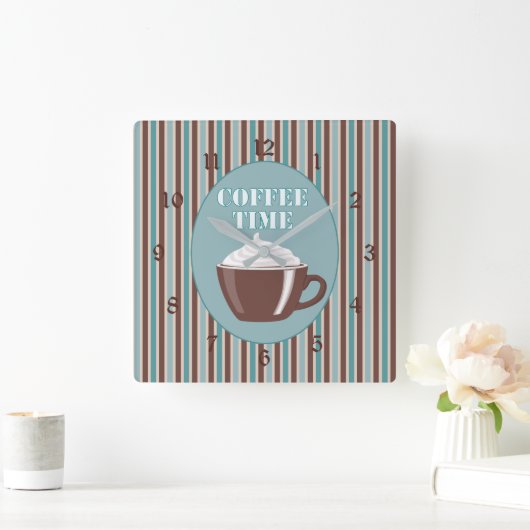 Koffietijd blauwe strepe klok (Huis)