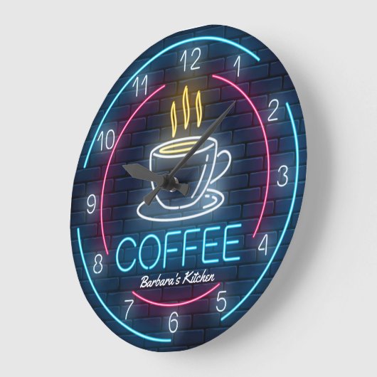 Koffietijd Faux Neon  wandklok (Hoek)
