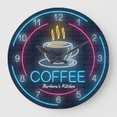 Koffietijd Faux Neon  wandklok (Voorkant)