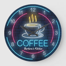 Koffietijd Faux Neon wandklok