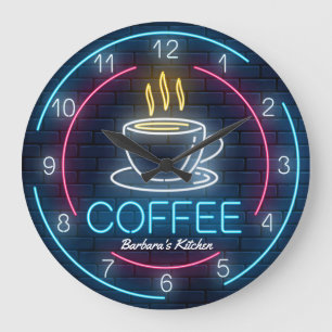 Koffietijd Faux Neon  wandklok