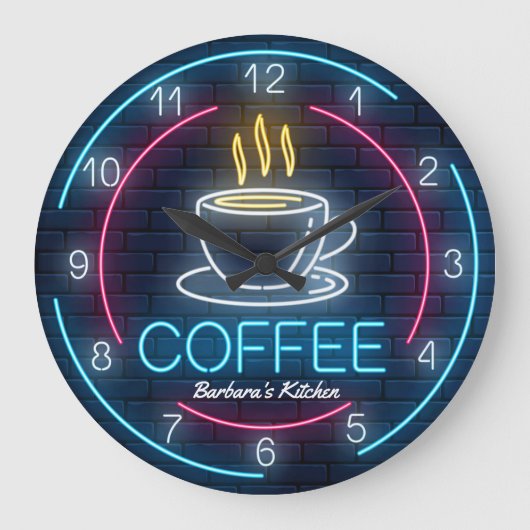 Koffietijd Faux Neon  wandklok (Voorkant)