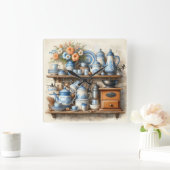 Koffietijd  koffieset Blauw Wit Vierkante Klok (Huis)