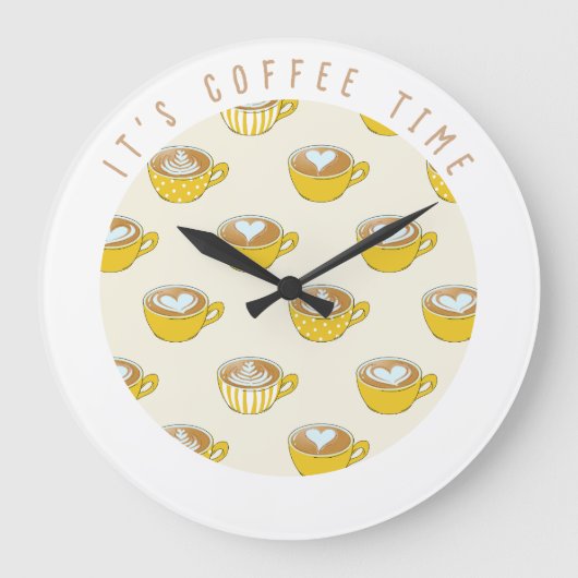 Koffietijd Latte Art in Schattigee gele koffiemokk Grote Klok (Voorkant)