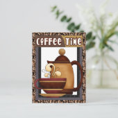 Koffietijd leuke cartoon briefkaart (Staand voorkant)