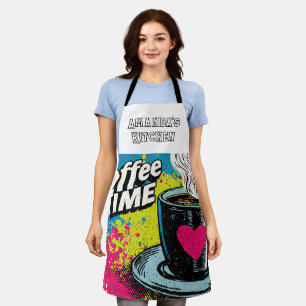 "Koffietijd" Levendig Pop Art Mok Design Schort