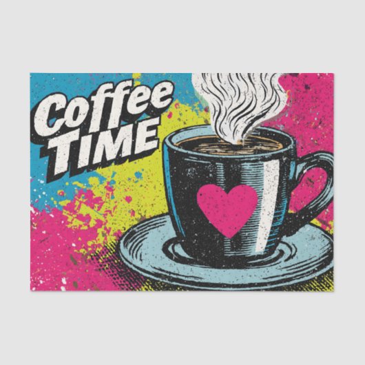 "Koffietijd" Levendig Pop Art Mok Design Tissuepapier (Voorkant)