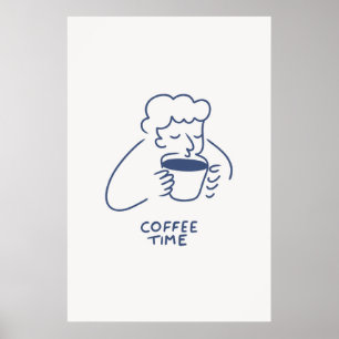 Koffietijd Man met grote cup print minimalistisch 