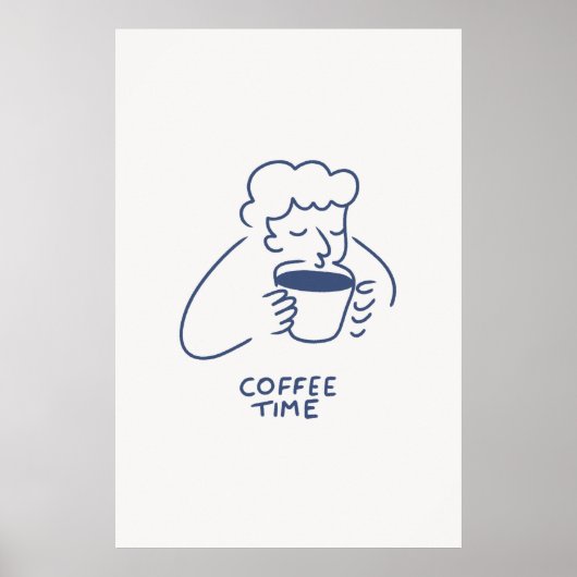 Koffietijd Man met grote cup print minimalistisch (Voorkant)
