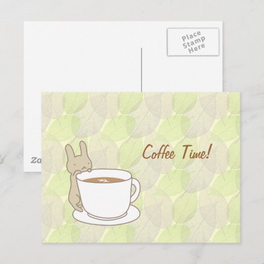 Koffietijd met een schattig konijn briefkaart (Voorkant / Achterkant)