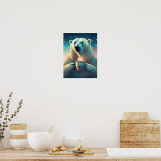 Koffietijd Polar beer Art Decor Poster