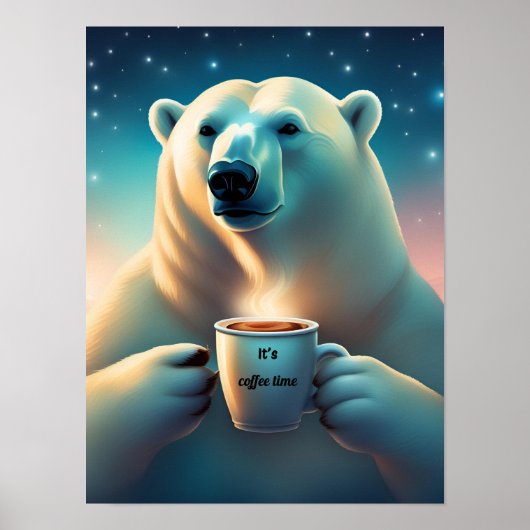 Koffietijd Polar beer Art Decor Poster (Voorkant)