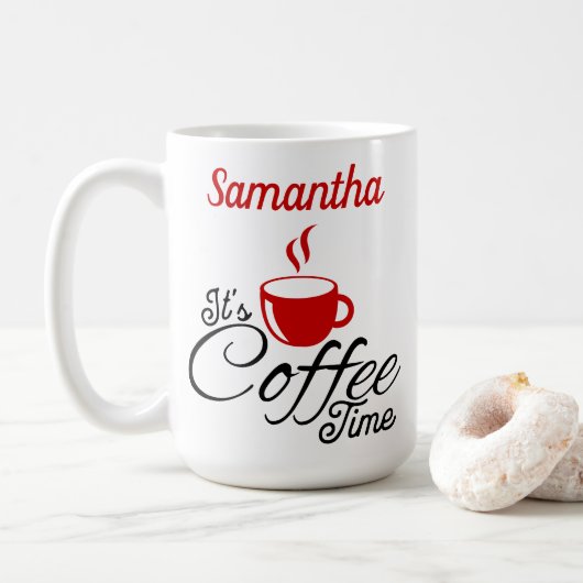 Koffietijd rood ontwerp koffiemok (Met donut)