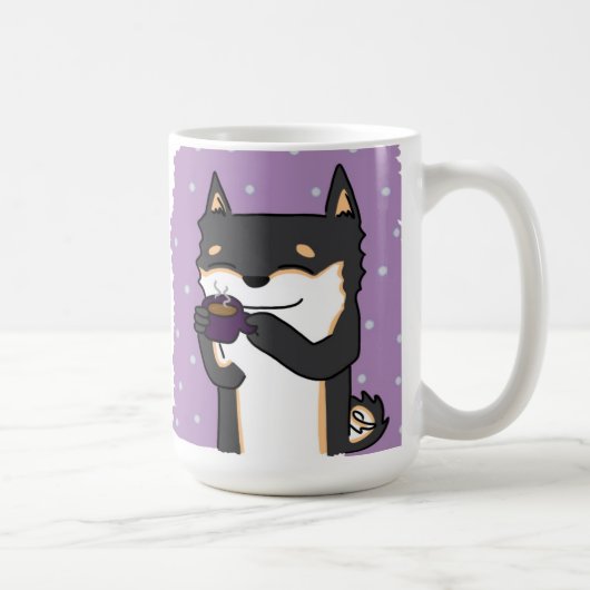 Koffietijd Shiba! - Zwart en Tan Koffiemok (Rechts)