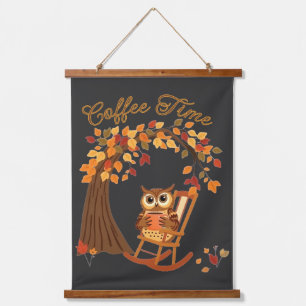 Koffietijd uil Herfst thema grillig ontwerp Hangend Wandkleed