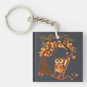 Koffietijd uil Herfst thema grillig ontwerp Sleutelhanger
