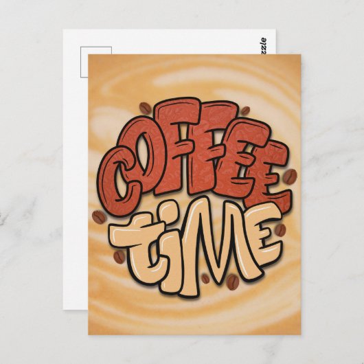 Koffietijd woorden op melkschuim briefkaart (Voorkant / Achterkant)